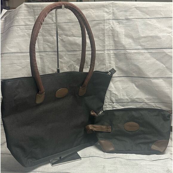 Bella Russo Handbags - Bella Russo Charcoal Gray Weekender Canvas Bag Tote & Cosmetic Bag
